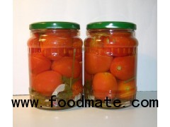 Pickled marinated tomatoes in jar