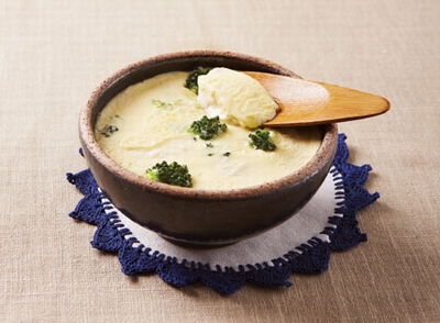 Steamed egg with broccoli and tofu