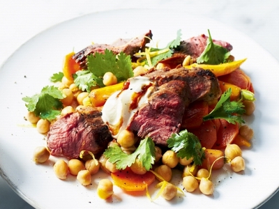 Harissa lamb with spiced chickpea salad
