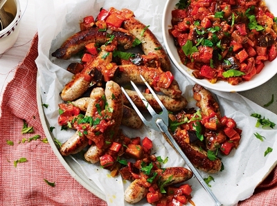 Sausages with caponata