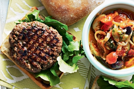Beef burgers with quick ratatouille