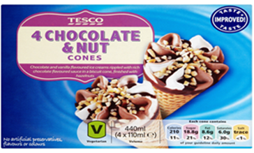 Tesco 4 Chocolate & Nut Ice Cream Cones