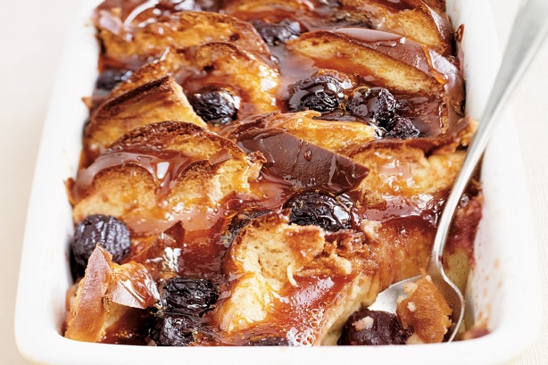 Black cherry brioche pudding