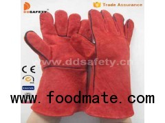 Red cow split welder gloves