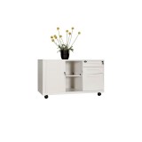 Modern Functional Utility Mobile Caddy With Tambour Door Storage Cabinet With Handles