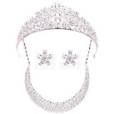 Luxurious Cubic Zirconia Zircon Wedding Bridal Tiara Necklace And Earring Jewelry Sets For Bride