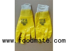 Cotton Interlock Lining Palm Yellow Nitrile Coated Knit Gloves