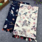 Custom Logo With Tassels Print Birds Women Printed Scarf