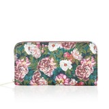 PU FLORAL PRINTED LARGE ZIP AROUND PURSE With Note Compartment And Card Slots