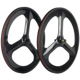 70mm Clincher Road Bike Carbon Tri Spokes Wheels 700C Bicycle 3 Spokes Wheels