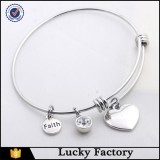 Simple Birthstone Expandable Bangle Bracelet With Faith Heart Charms For Wholesale