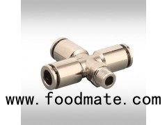 Brass Cross Metal Pneumatic Push to Connect Fittings with Nickel Plating