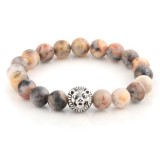 Mens Lion Head Stone Bead Stretch Bangle Bracelet For Men