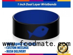 1 Inch Dual Layer Wristbands In Black And Blue Colors With Custom Logo