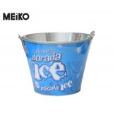 Round Galvanized Ice Bucket With Handle And Bottle Opener