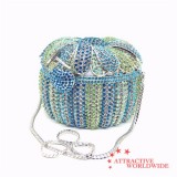 PU Ladies Pumpkin Style Shoulder Bags Covered By Rhinestone With Apple Lock