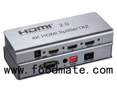 V2.0 HDMI Splitter 1x2 4K HDMI2.0 HDCP2.2 4K IR Extension EDID Management RS232 Silver