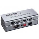 V2.0 HDMI Splitter 1x2 4K HDMI2.0 HDCP2.2 4K IR Extension EDID Management RS232 Silver