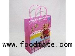 28×23×8 Plastic Gift Bag Printed Bear Logo With Plastic Handle