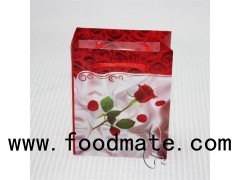 11×8×4 Romantic Plastic Gift Bag With Rose Logo With Rope Handle