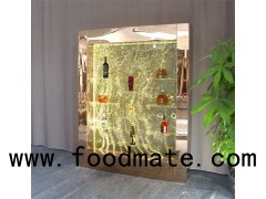 Interior Stainless Steel LED Dancing Bubble Water Feature Display Cabinet Wine Cupboard With Golden