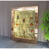 Interior Stainless Steel LED Dancing Bubble Water Feature Display Cabinet Wine Cupboard With Golden