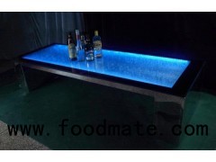 Stainless Steel Indoor Long Table Modern Color-changing LED Bubble Wall Fish Tank Coffee Bar