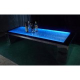 Stainless Steel Indoor Long Table Modern Color-changing LED Bubble Wall Fish Tank Coffee Bar