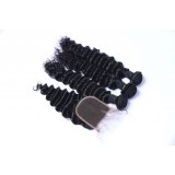 Brazilian Virgin Hair Deep Wave 3 Pcs Hair Bundles With 1 Pc Lace Closure