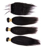 Peruvian Virgin Hair Kinky Straight 3 Pcs Hair Bundles With 1 Pc Lace Closure