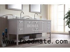 72 Grey Bathroom Vanity Base Double Sink With Shaker Drawers And Shelves