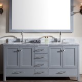 Large Double Sink Grey Oak Wooden Bathroom Vanity Set 72 Inch