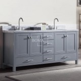 72 Inch Double Sink Gray Bathroom Vanity Cabinet With Marble Top