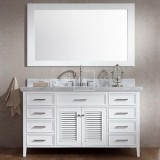 60 Inch White Bathroom Single Sink Vanity Set With White Italian Carrara Marble Top