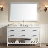 White 60 In Bathroom Vanity Single Sink With Mirror, Quartz Top, Rectangle Sink