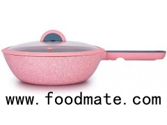 28cm Heat-resistants Coating Cast Deep Grey Marble Pink Stone Effect Meteor Non-stick Customized Cas