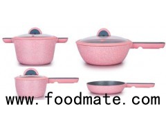 Ecological Non-stick Thick And Solid Vacuum Grey Ceramic Pink Die Cast Aluminum Cookware Set