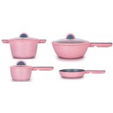 Ecological Non-stick Thick And Solid Vacuum Grey Ceramic Pink Die Cast Aluminum Cookware Set