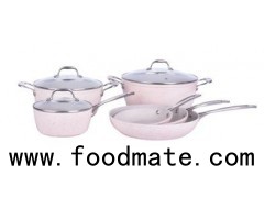 9PCS White Forged Aluminium Marble Coating Cookware Set With Bakelite Handle In Matching Color