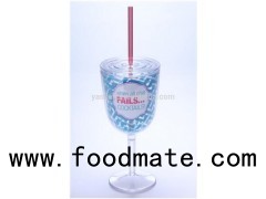 12OZ 350ML Double Wall Plastic Transparent Goblet With Cover And Straw Paillette