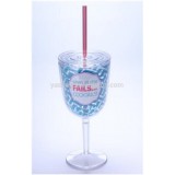 12OZ 350ML Double Wall Plastic Transparent Goblet With Cover And Straw Paillette