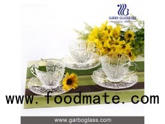 Middle East Style Sunflower Design Of Crystal White Quality Glasses Mug And Saucer Sets For Drinking