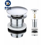 Unslotted Polished Brass Lavatory Sprung Sink Drain With Round Cover In Chrome