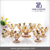 7 Pcs Luxurious Golden Gilt Glass Footed Bowls Sets For Putting Fruit Candy As Present