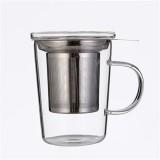 Heat Resistant Christmas Promotional Gift Borosilicate Glass Tea Mug With Stainless Steel Infuser