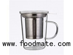Heat Resistant Christmas Promotional Gift Borosilicate Glass Tea Mug With Stainless Steel Infuser