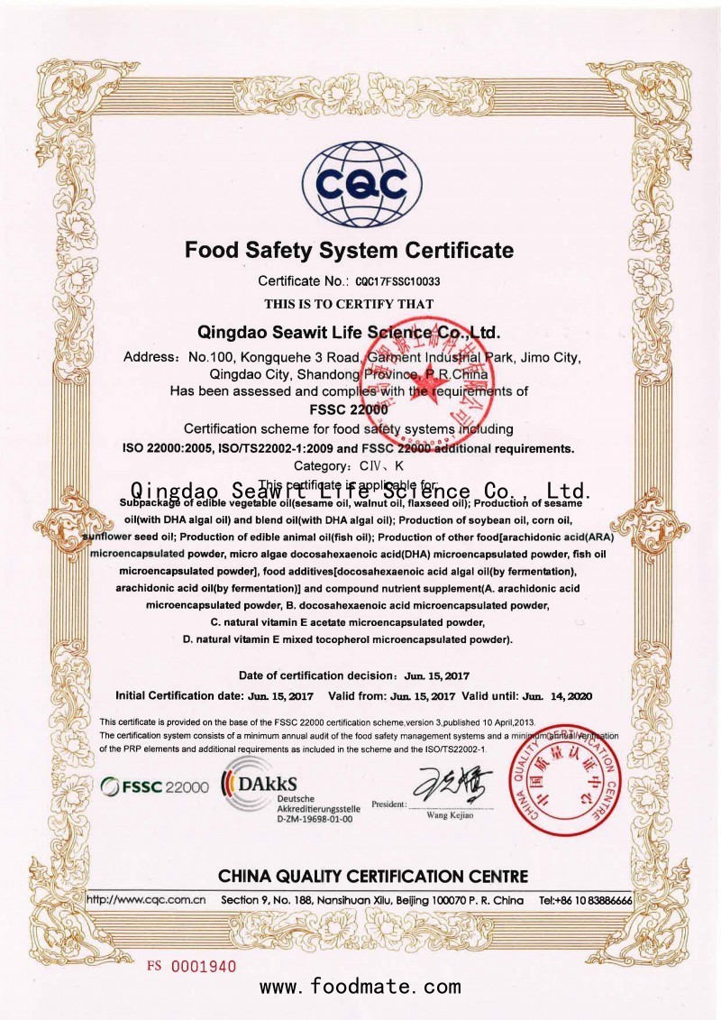 Food Safety System Certificate