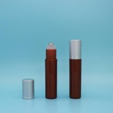 8ml Amber Frosted Cosmetic Empty Plastic Perfume Roll On Bottles With Stainless Steel Metal Roller B