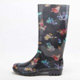 Cheap Price Normal Style Knee Tube Pattern Polyester Lining Pvc Rain Boots For Women Wholesale