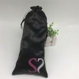 Black Satin Bag Drawstring Pouch With Ribbon